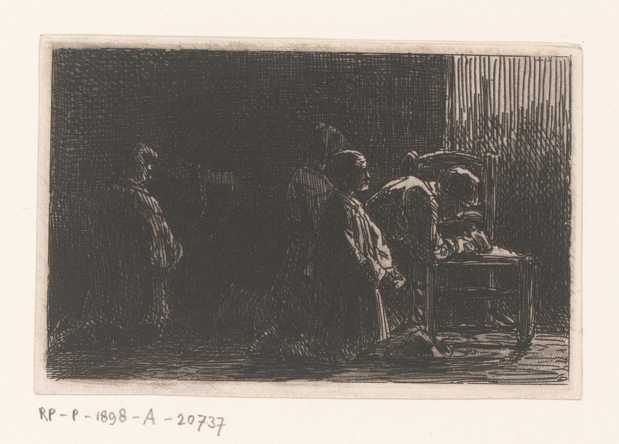 Bedende figurer foran en stol av Charles Emile Jacque