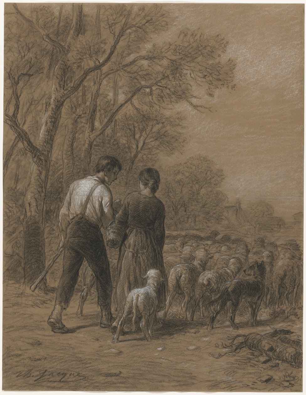 Innbringing av sauene, 1800-tallet. av Charles Emile Jacque