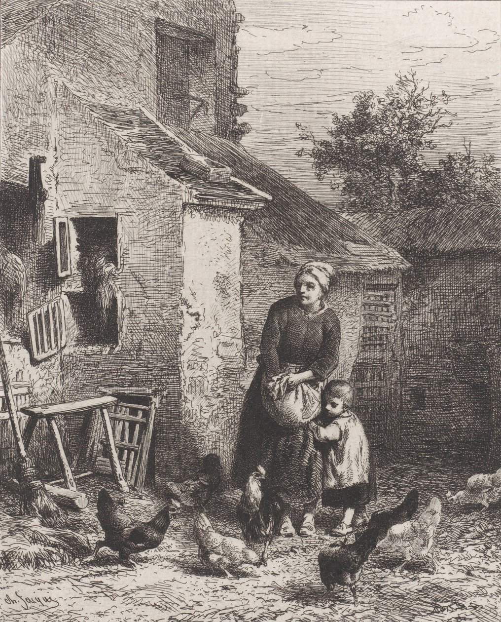 Hjørne av gårdsplassen, 1864. av Charles Emile Jacque