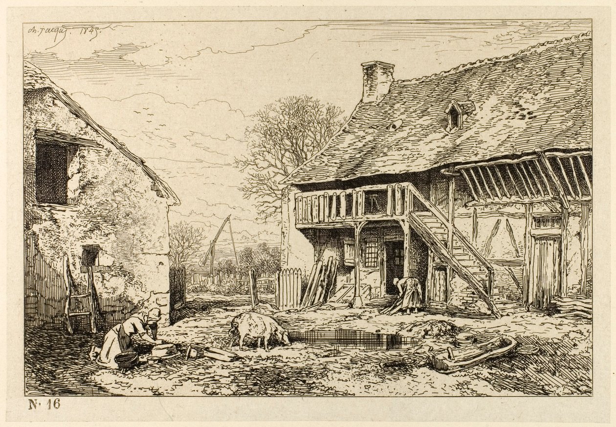 Gårdsplassen til en bondebolig av Charles Emile Jacque