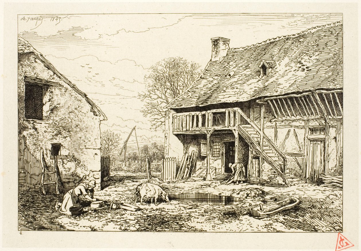 Gårdsplassen til en bondebolig av Charles Emile Jacque