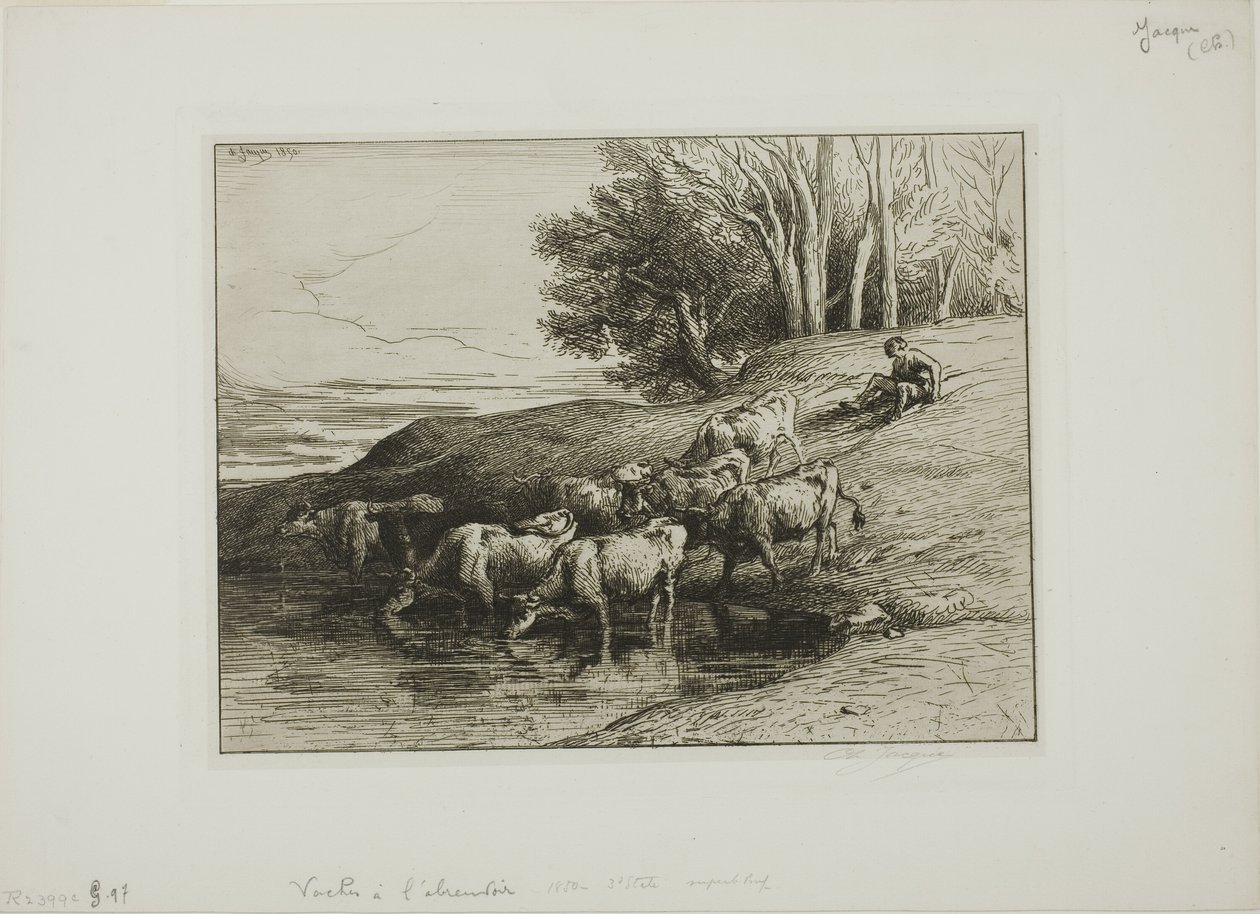 Kyr på vanningsplassen av Charles Emile Jacque