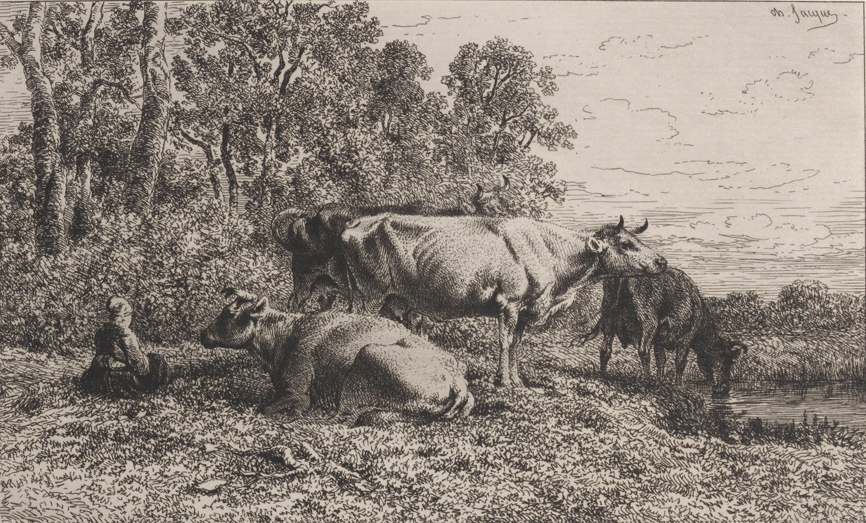 Hollandske kyr, 1864. av Charles Emile Jacque