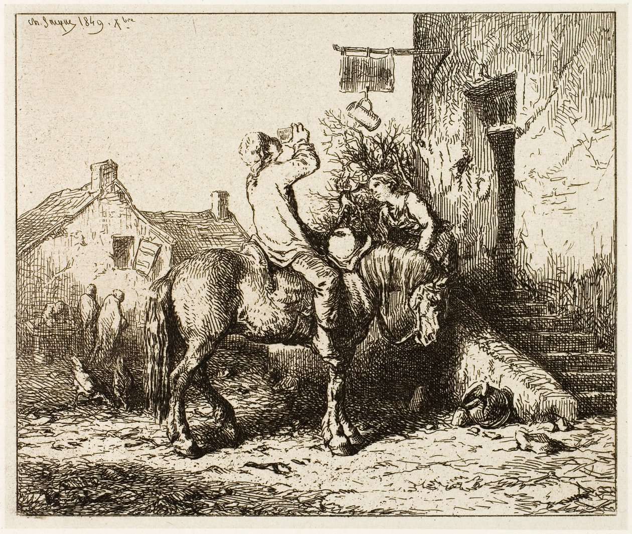 Inngang til et vertshus, med bondedrikk av Charles Emile Jacque