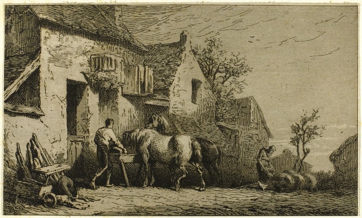 Inngang til et vertshus, med stallgutt av Charles Emile Jacque