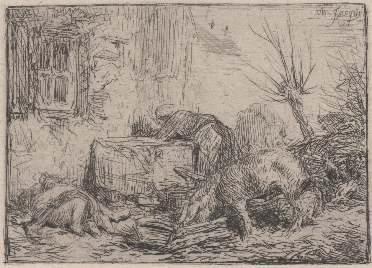 Gårdstun, ca. 1845. av Charles Emile Jacque