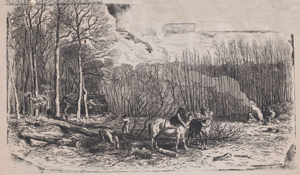 februar fra Album of Rustic Subjects, 1859. av Charles Emile Jacque
