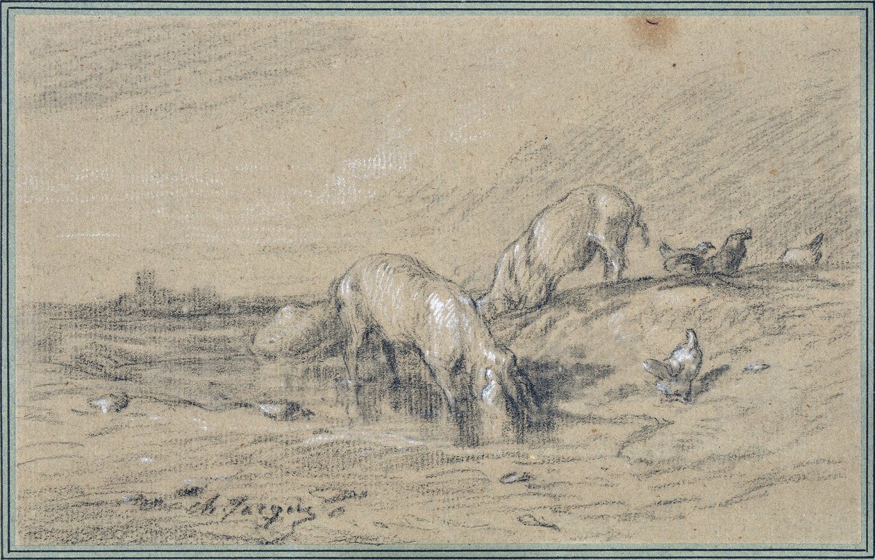 Griseflokk Tegning av Charles Jacque (1813-1894) av Charles Emile Jacque