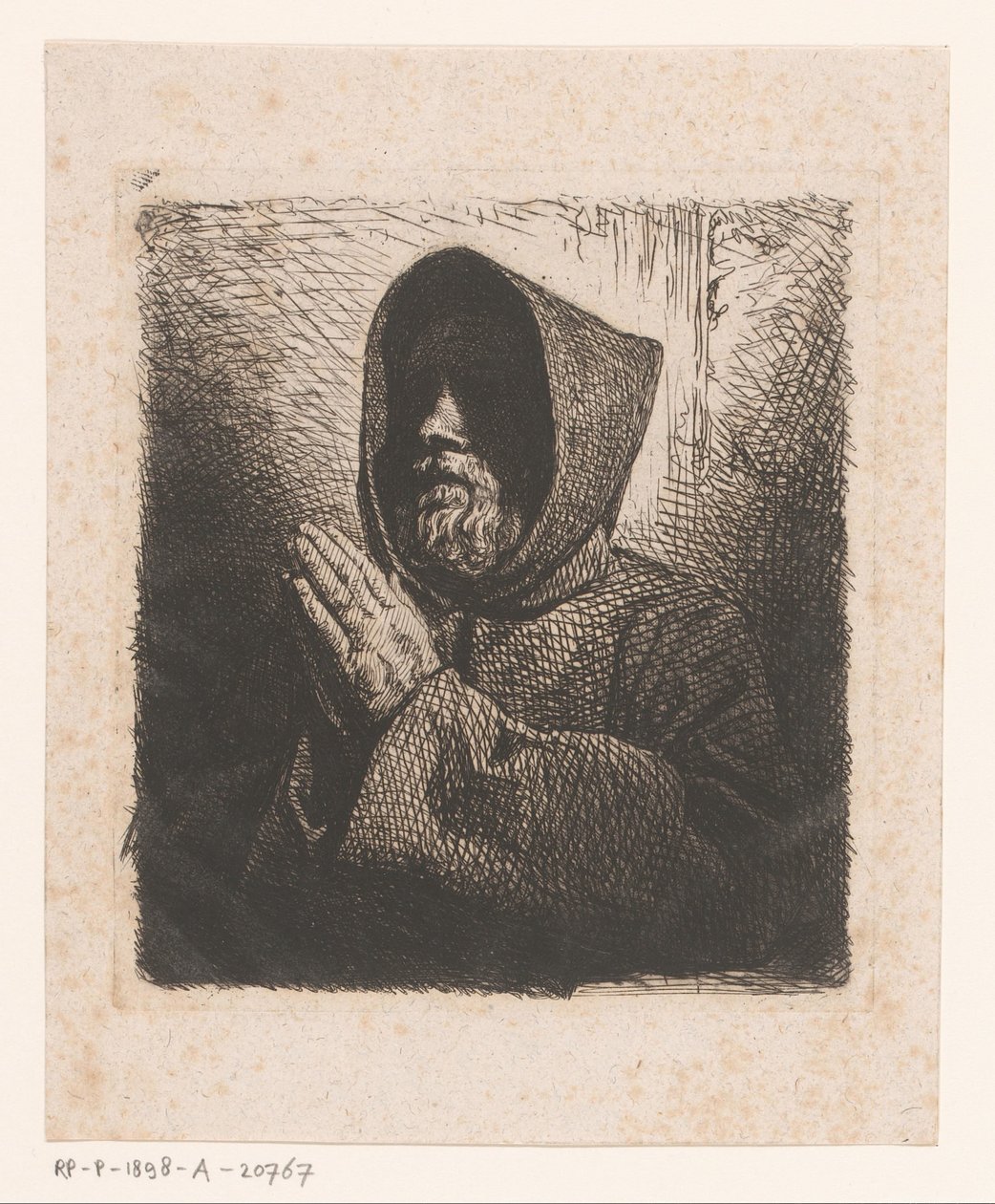 Hodet av en bedende munk med skjegg av Charles Emile Jacque