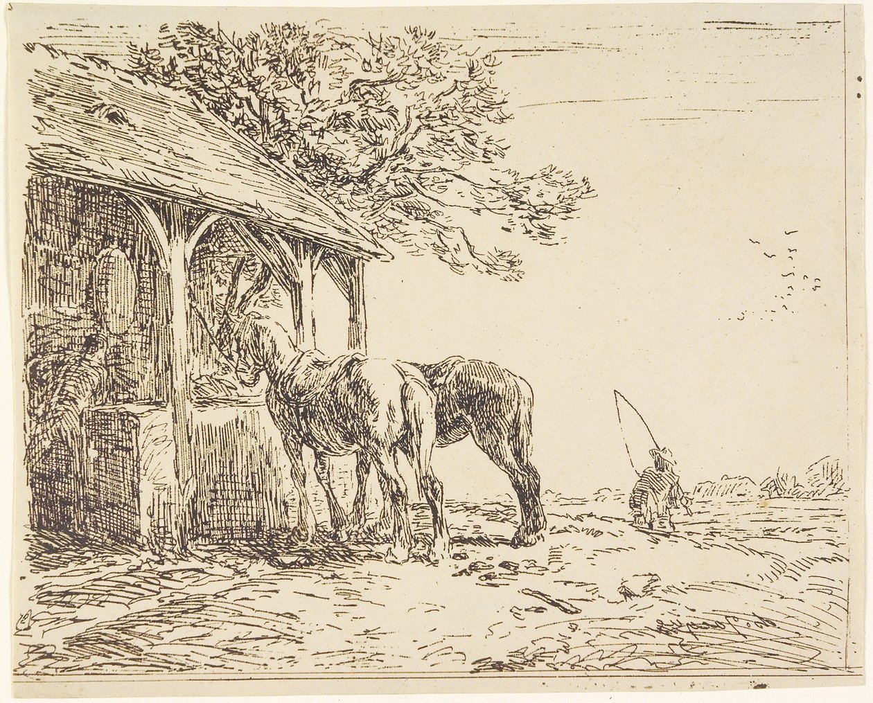 Horses at a Stall, 1800-tallet (klisjé verre eller heliograf) av Charles Emile Jacque