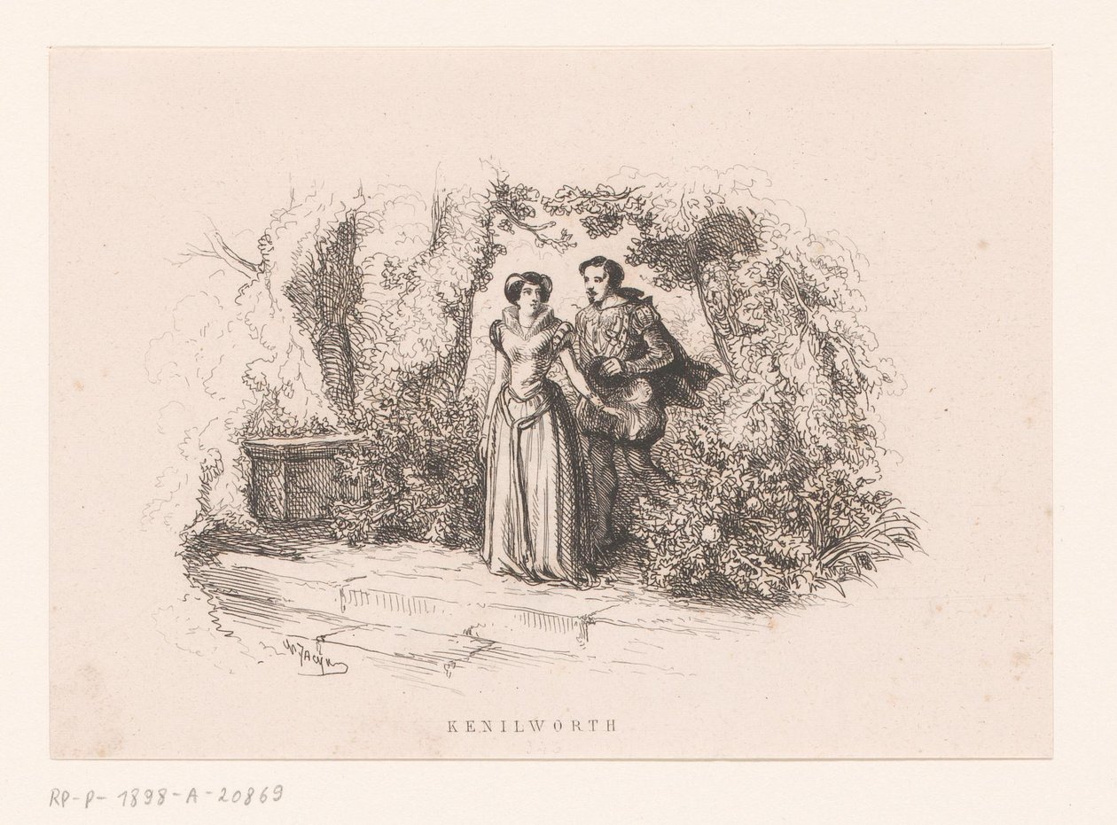 Par i en hage Kenilworth (tittel på objekt) av Charles Emile Jacque