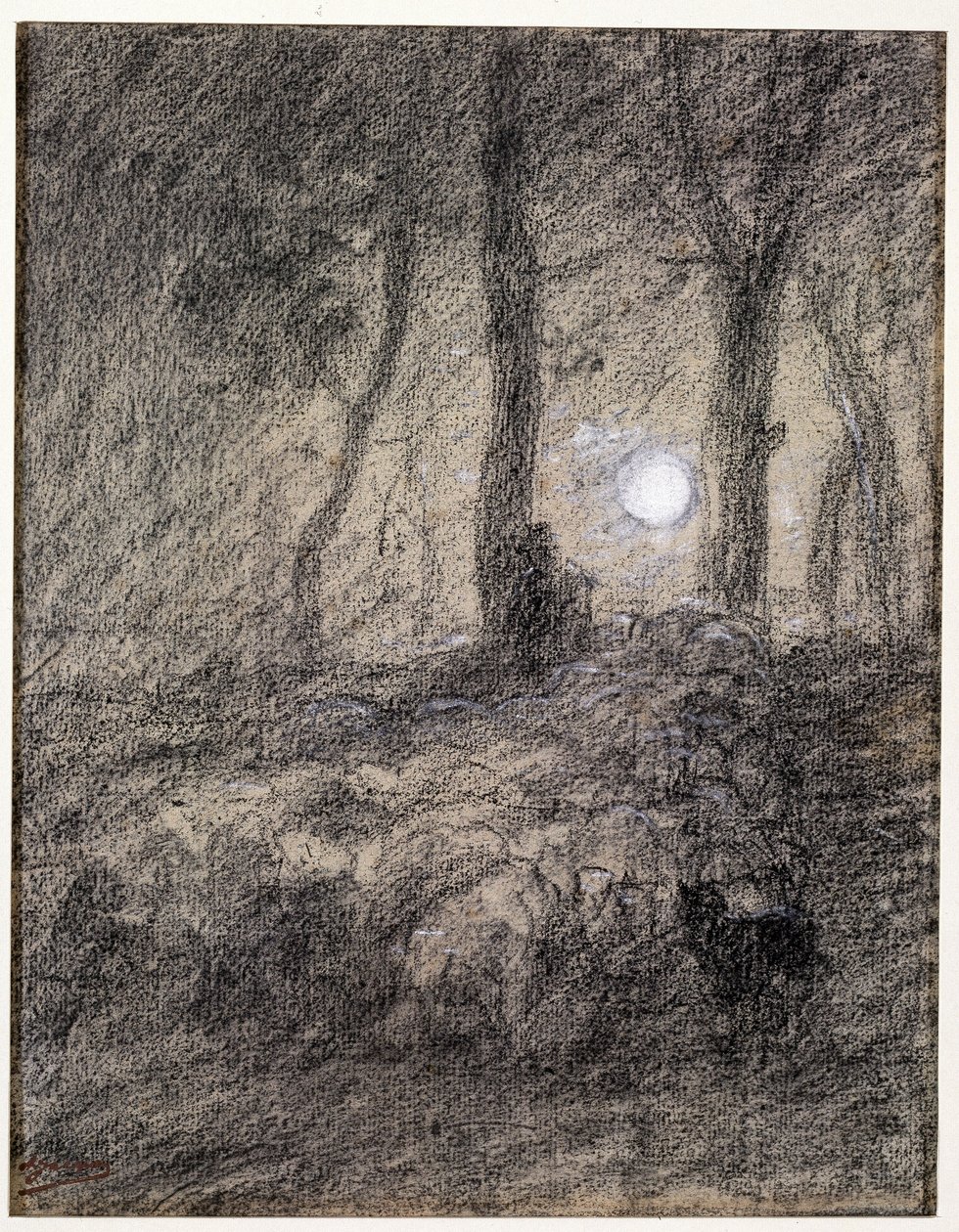 Saueflokk i måneskinn av Charles Emile Jacque