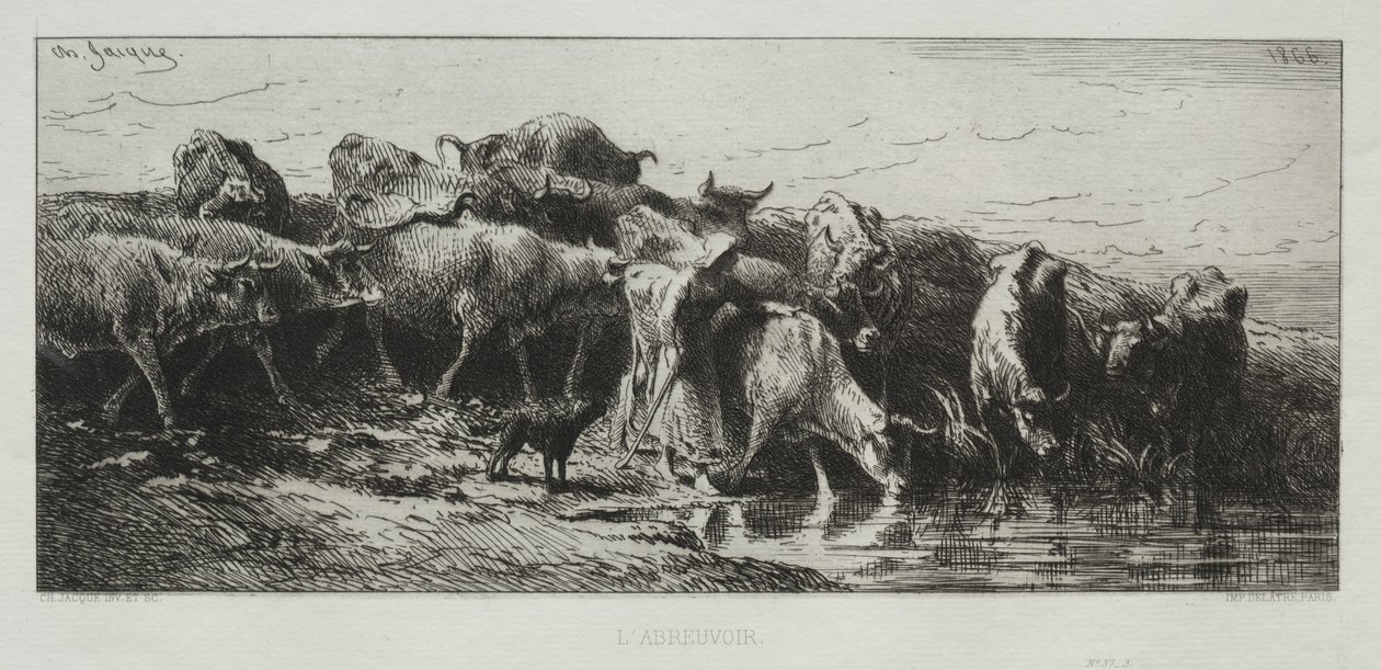 Vanningsplassen av Charles Emile Jacque