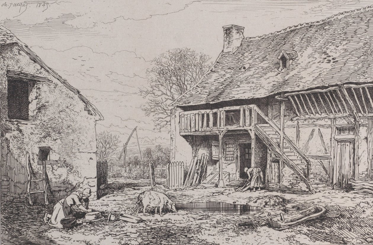 Landskap av en bondegård, 1845. av Charles Emile Jacque