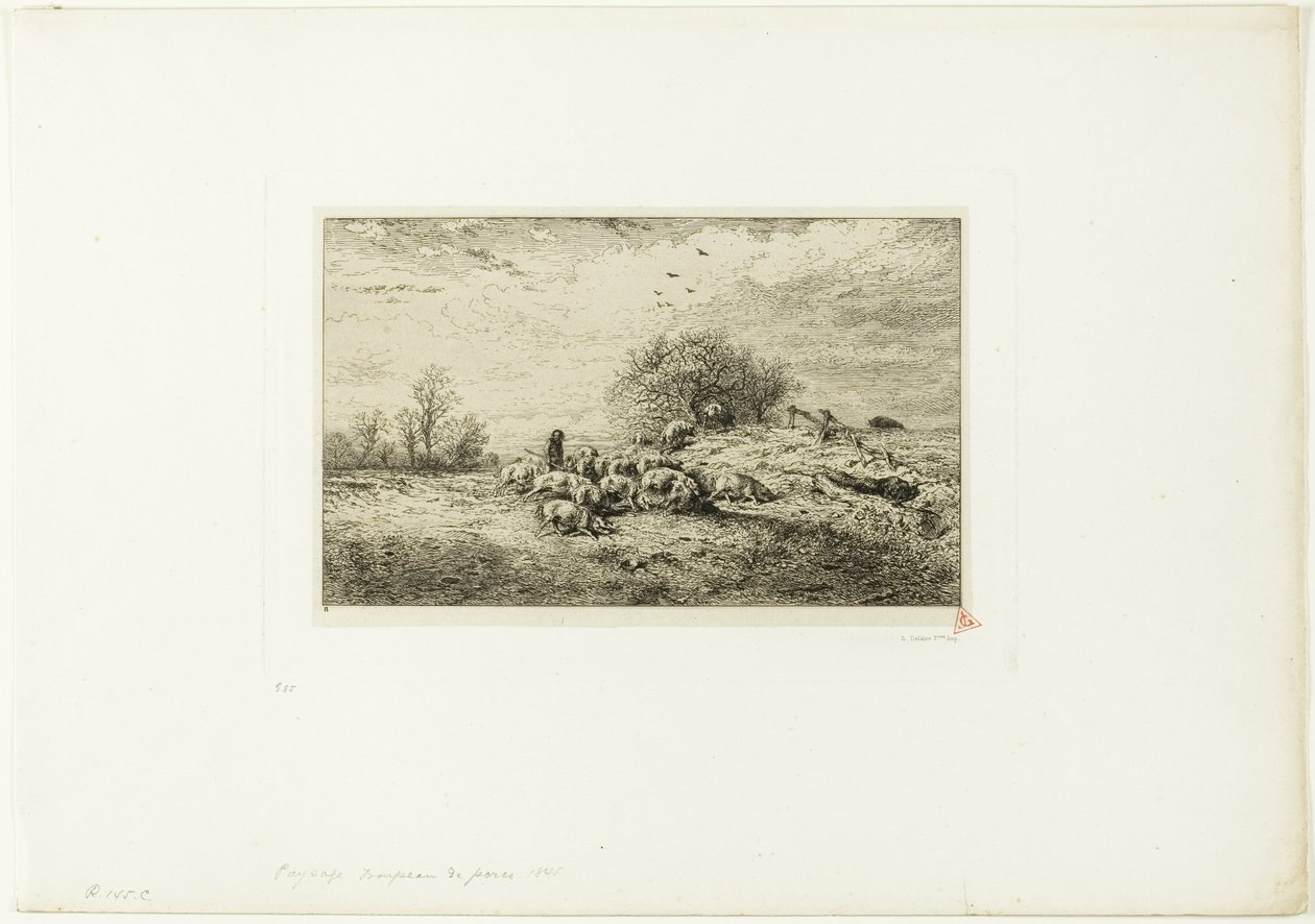 Landskap med griseflokk av Charles Emile Jacque