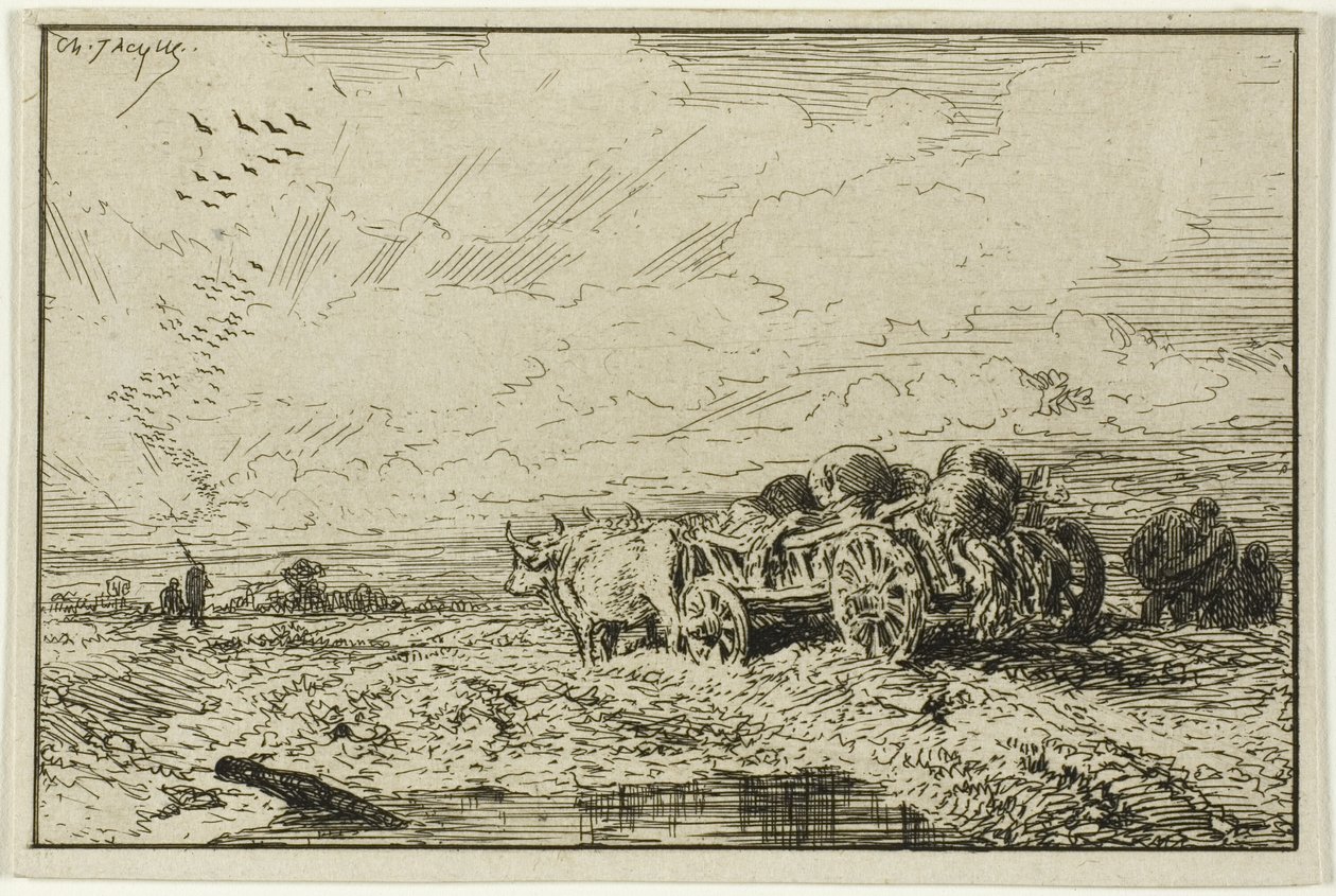 Landskap med oksevogn av Charles Emile Jacque