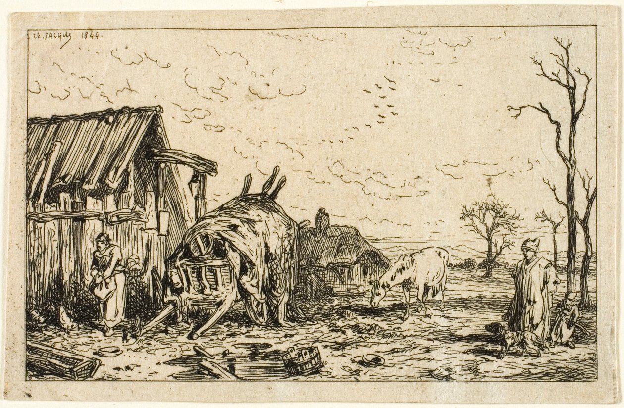 Landskap med uhengt vogn av Charles Emile Jacque