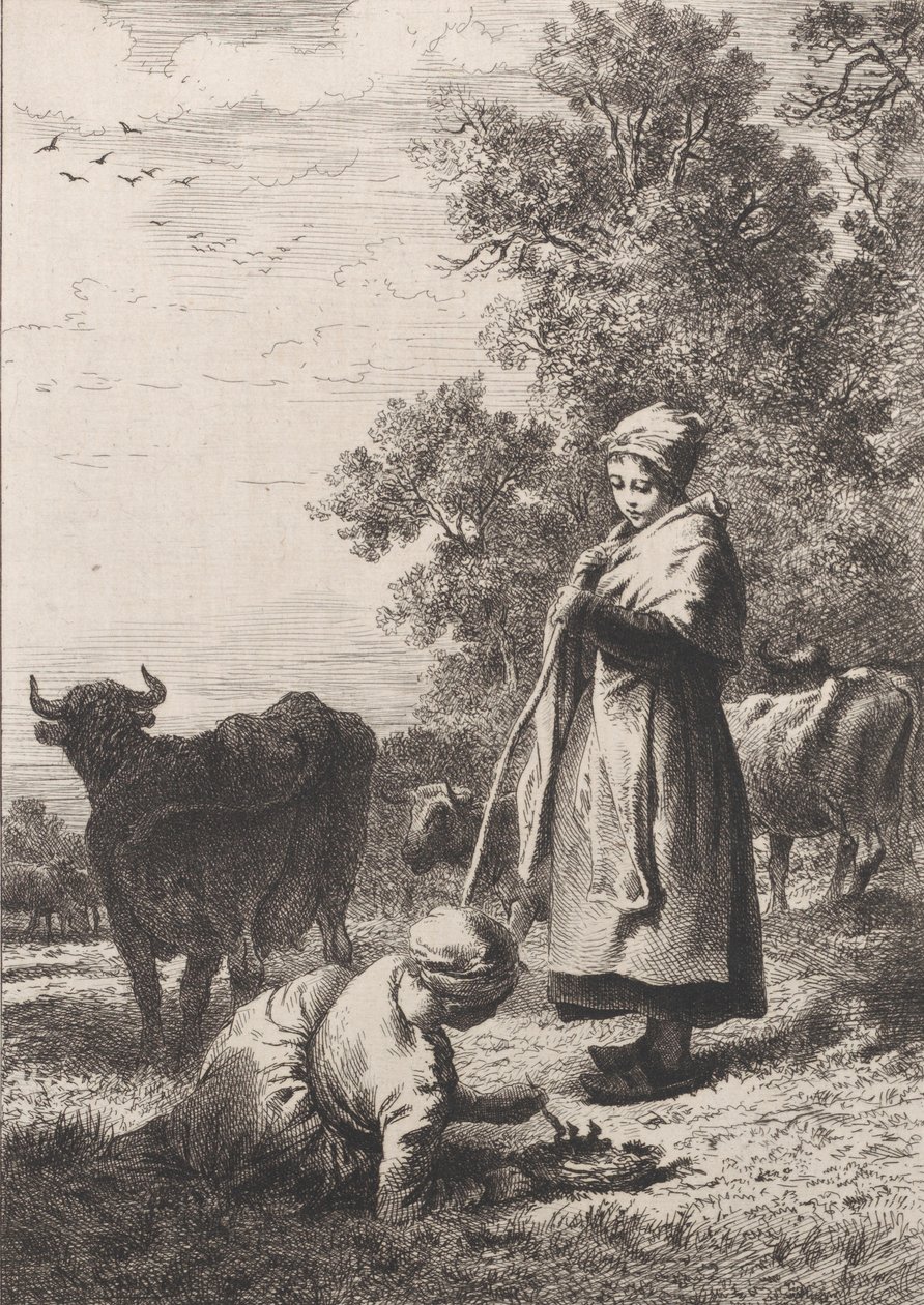 Små melkepiker, 1864. av Charles Emile Jacque