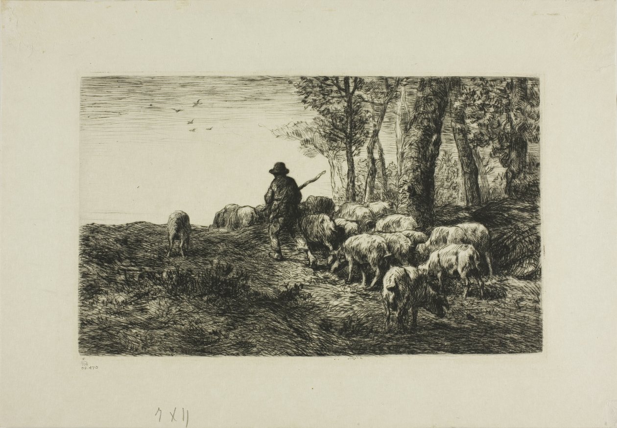 Mann med griseflokk av Charles Emile Jacque