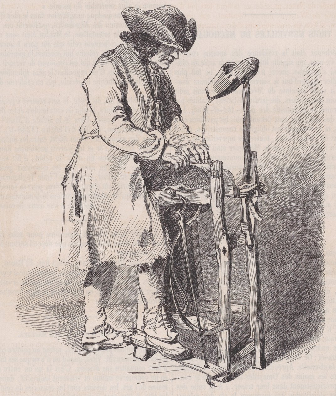 Louvre-museet, samling av tegninger, Le Remouleur, av Watteau, fra Magasin Pitto..., ca. 1852. av Charles Emile Jacque
