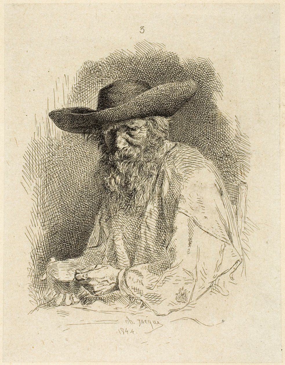 Gammel mann med rotetinn av Charles Emile Jacque