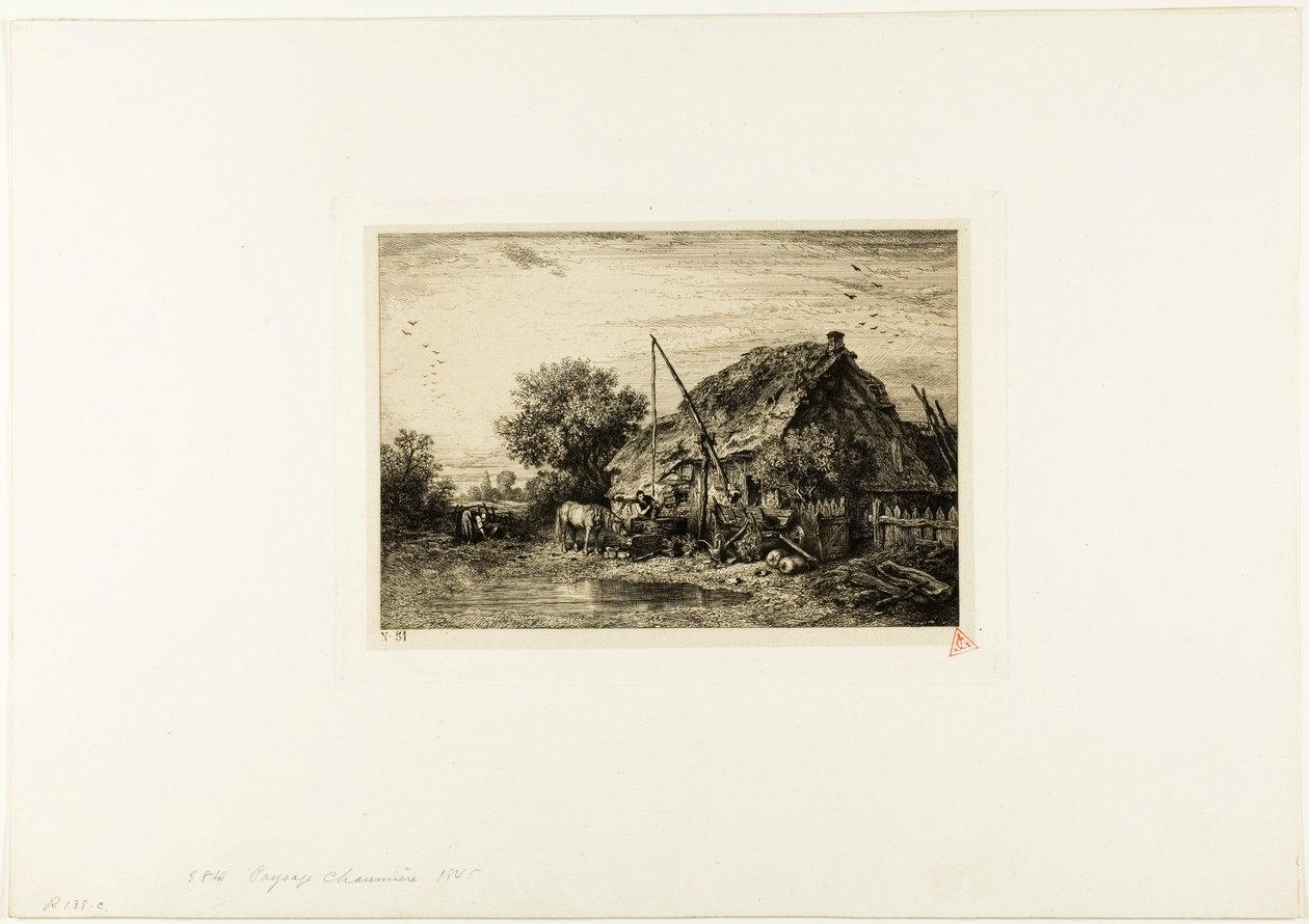 Bondehus med tjern av Charles Emile Jacque