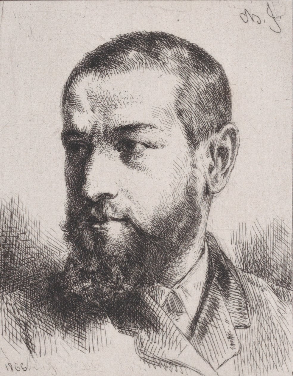 Portrett av J.J. Guiffrey, 1866. av Charles Emile Jacque