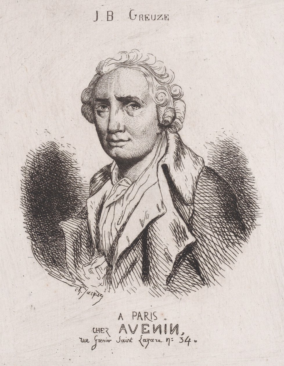 Portrett av J.B. Greuze, 1800-tallet. av Charles Emile Jacque