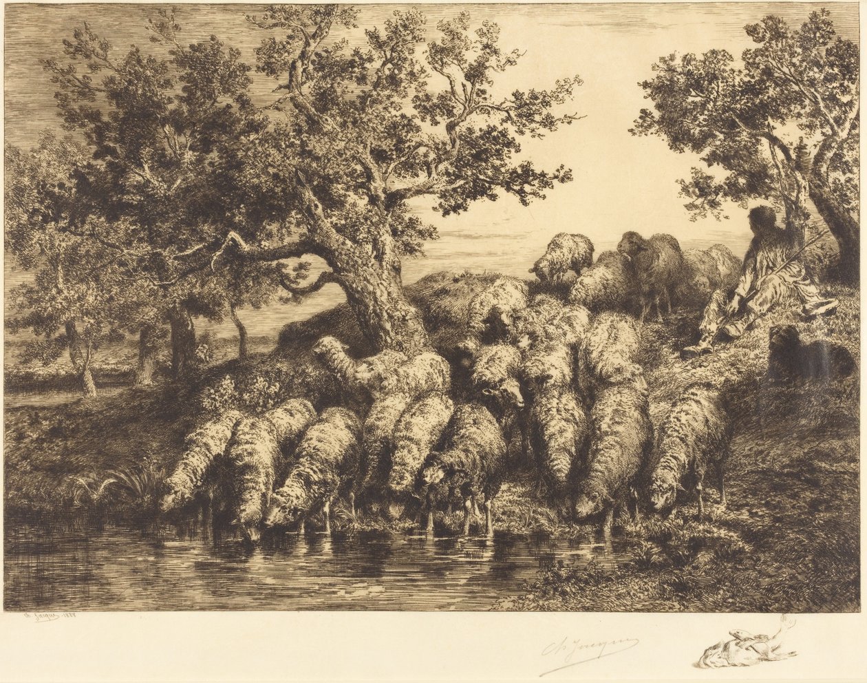 Sauer ved vanningsplassen av Charles Emile Jacque