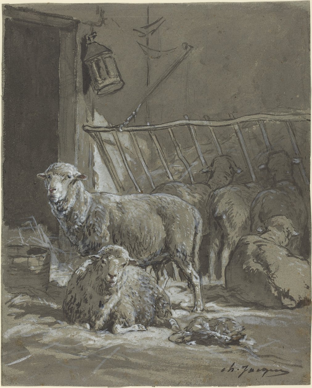 Sau i en krybbe av Charles Emile Jacque