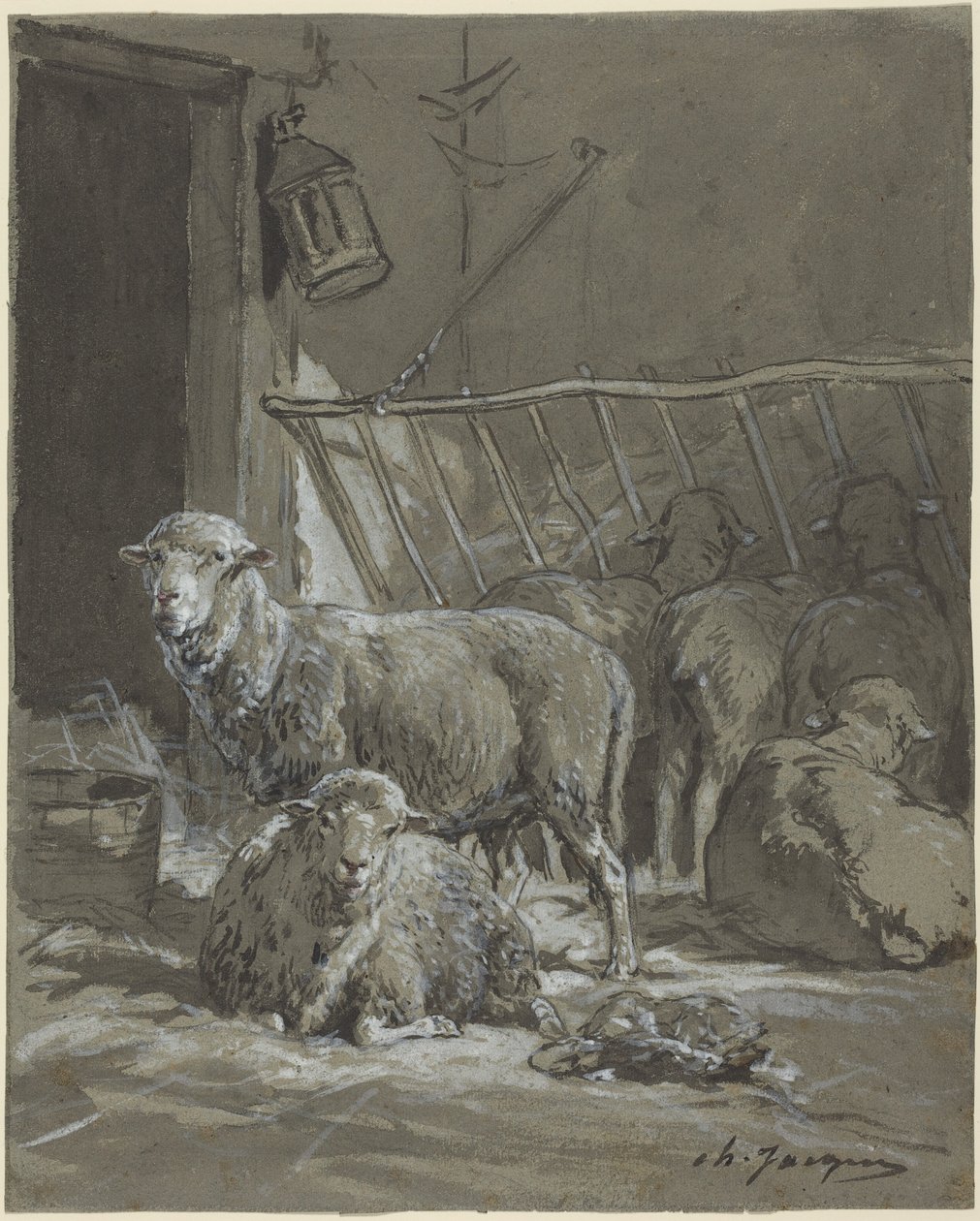 Sauer i en krybbe av Charles Emile Jacque