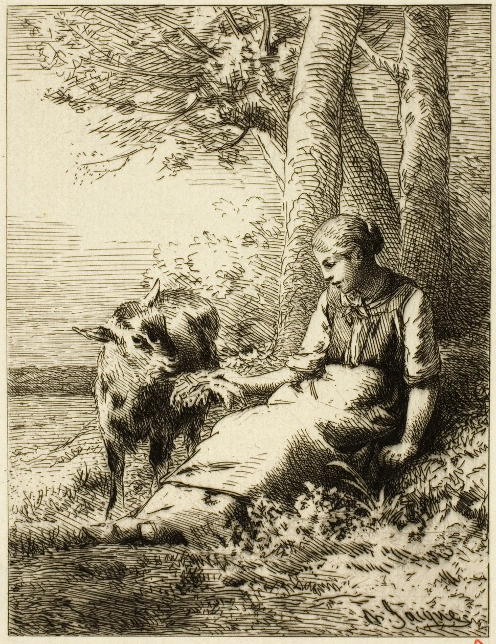 Hyrde med saueflokk ved Edge of Wood av Charles Emile Jacque