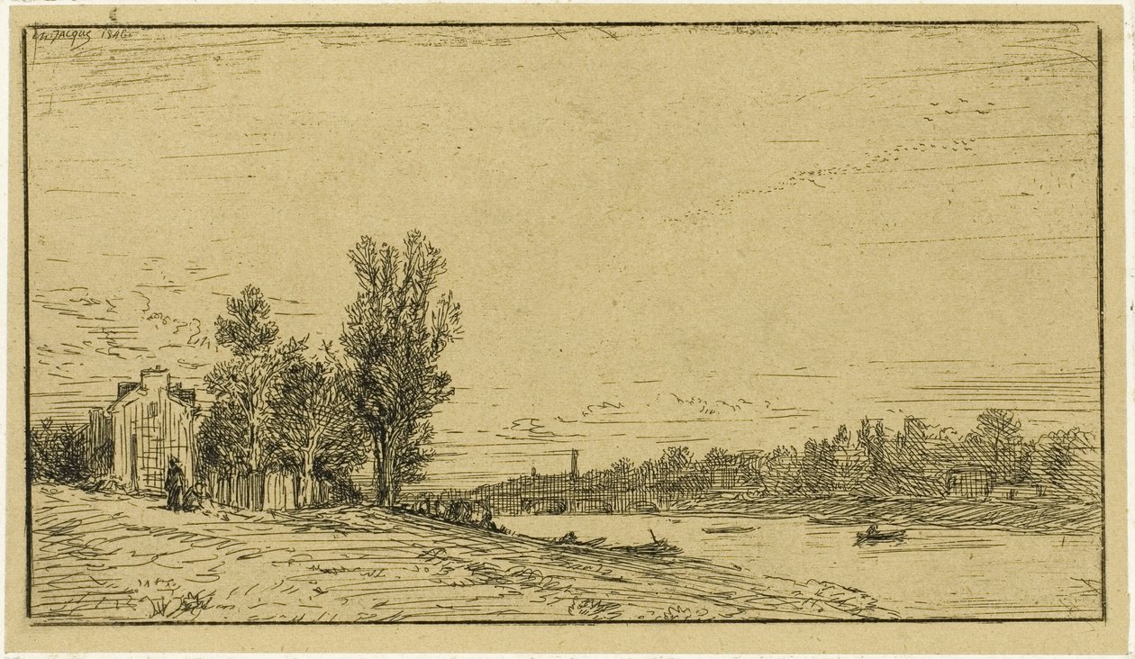 Bankene til en elv av Charles Emile Jacque
