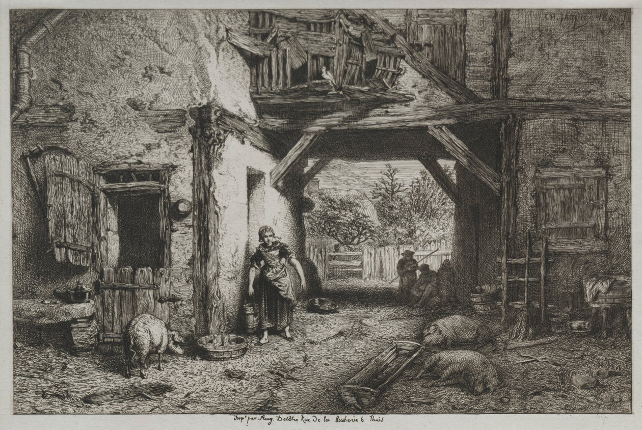Gårdsgården. av Charles Emile Jacque