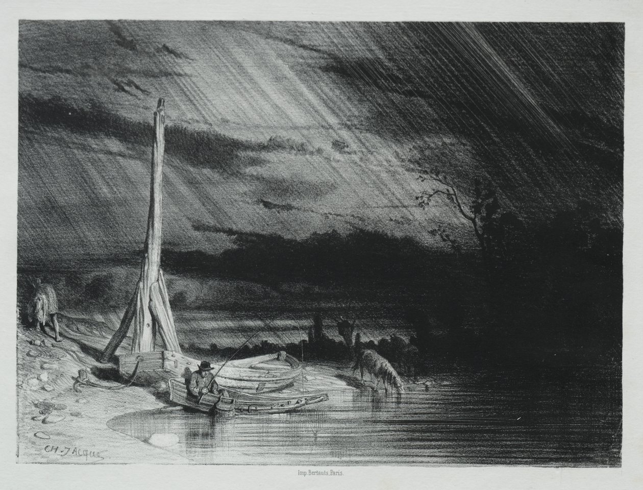 Fiskeren, regnvær av Charles Emile Jacque