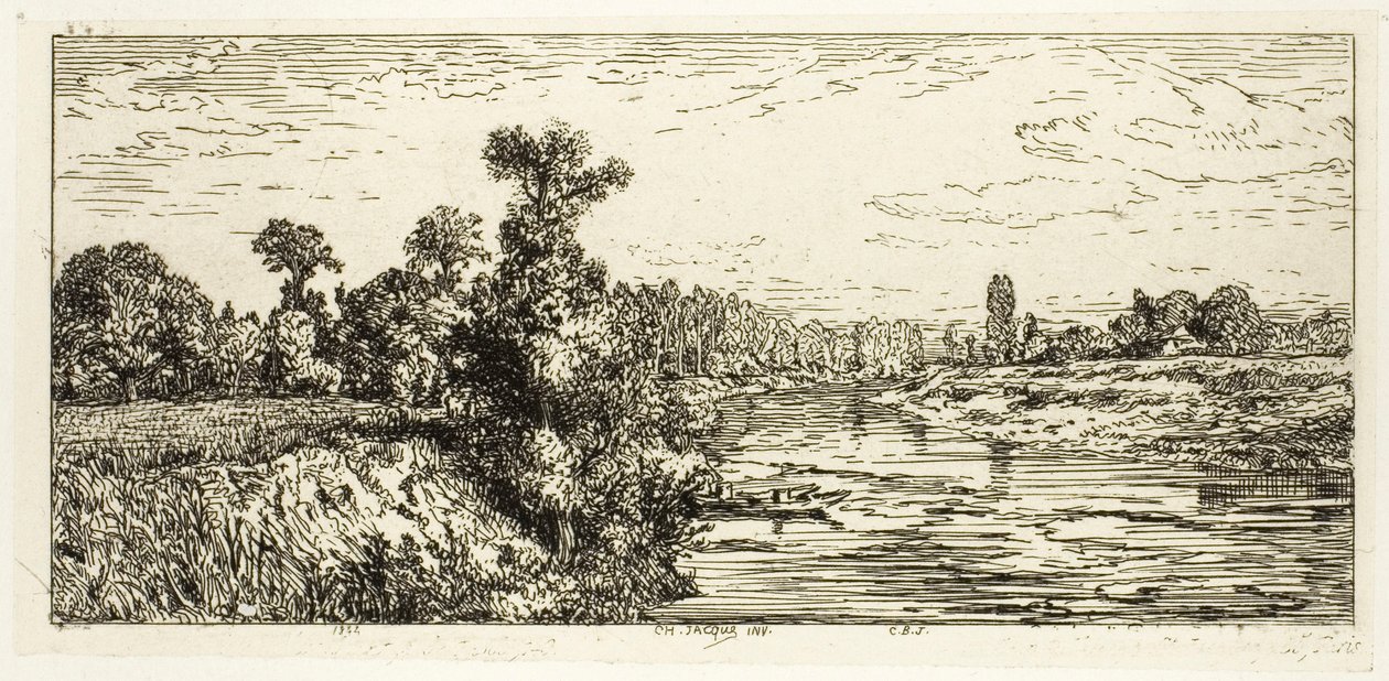 Isle of Aligre, med to båter av Charles Emile Jacque