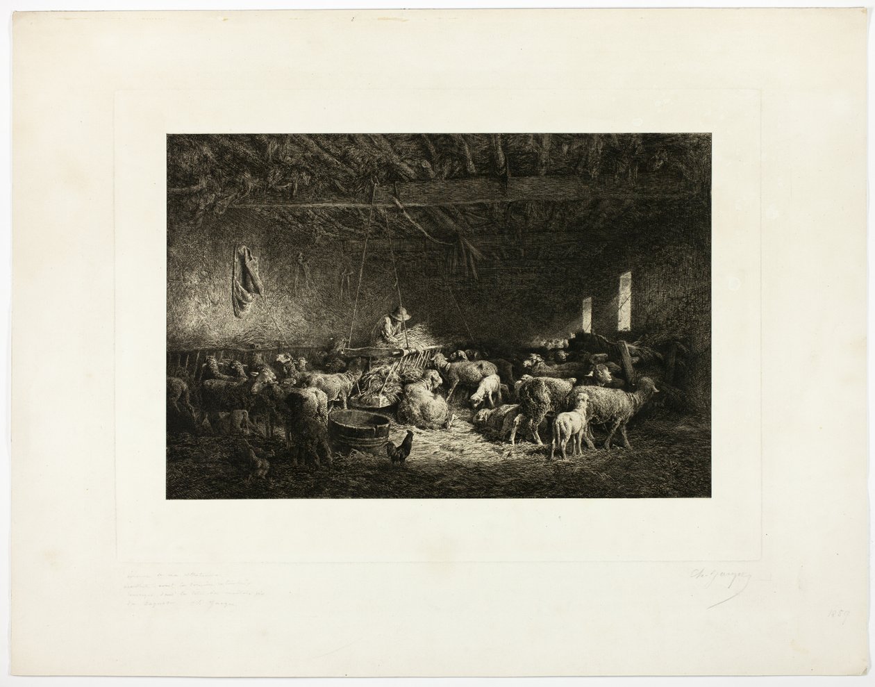 Den store fåresengen, horisontal plate av Charles Emile Jacque