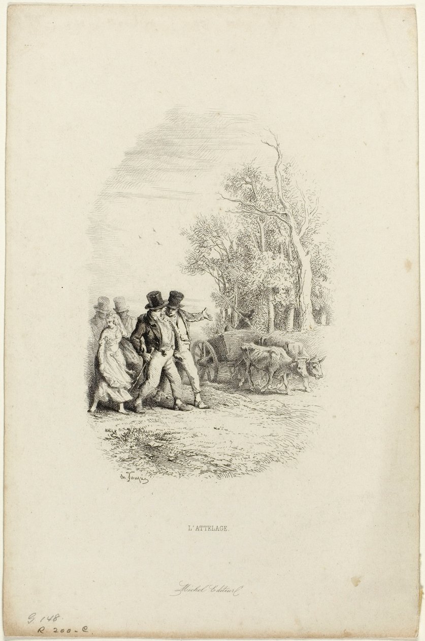 Oksevognen, illustrasjon fra Fables av Lachambaudie av Charles Emile Jacque
