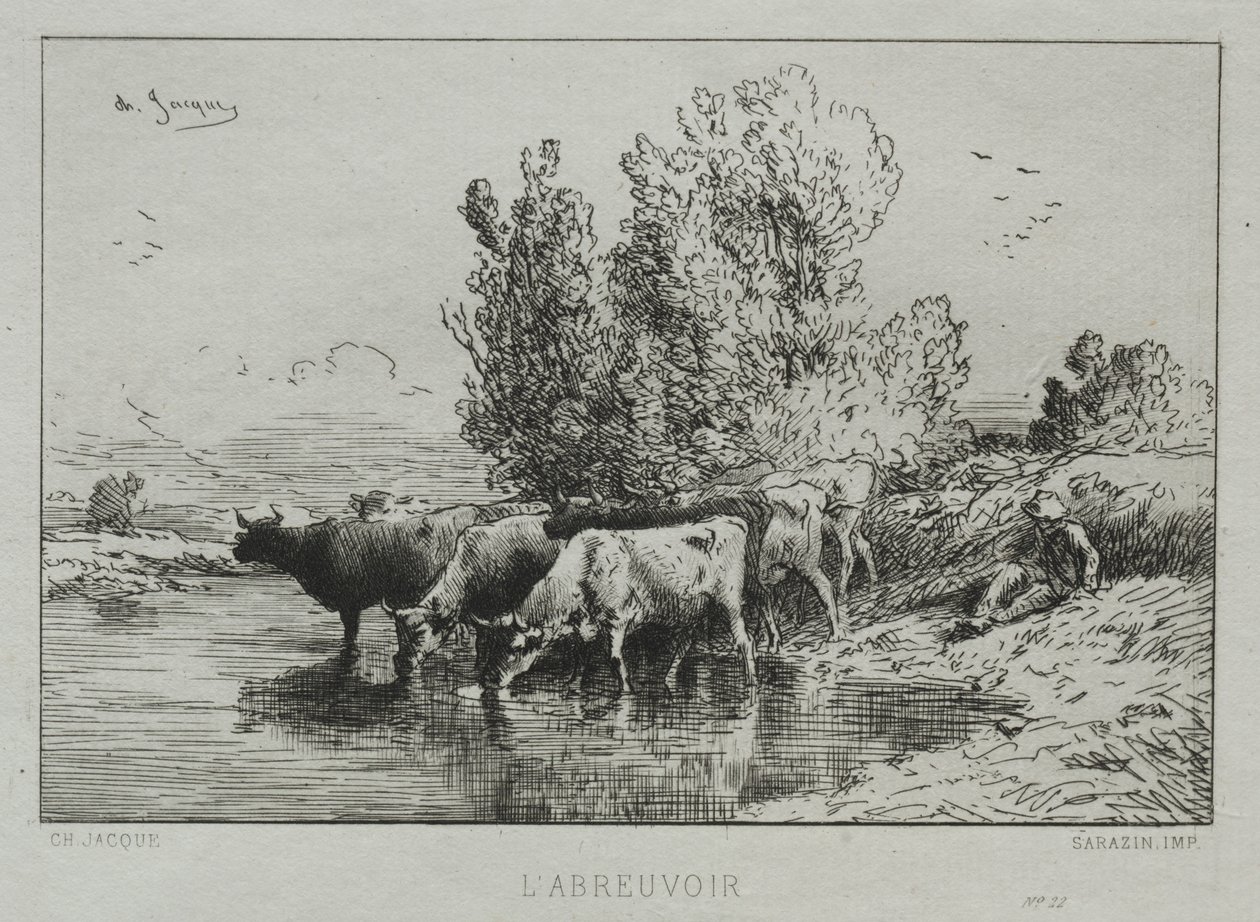 Vanningsplassen. av Charles Emile Jacque