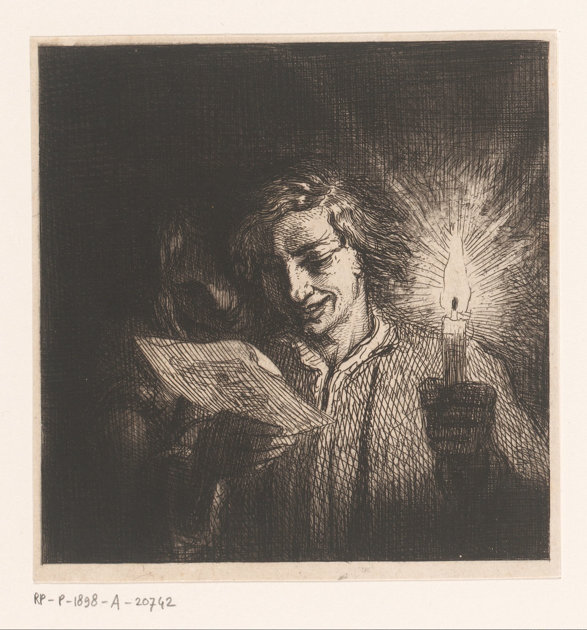 To bokstavlesende figurer ved levende lys av Charles Emile Jacque