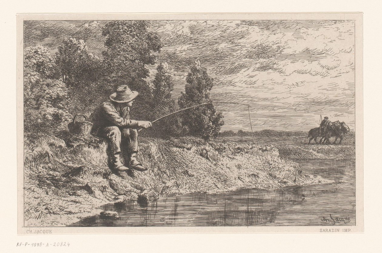 Fisker på vannet Pêche au gardon av Charles Emile Jacque