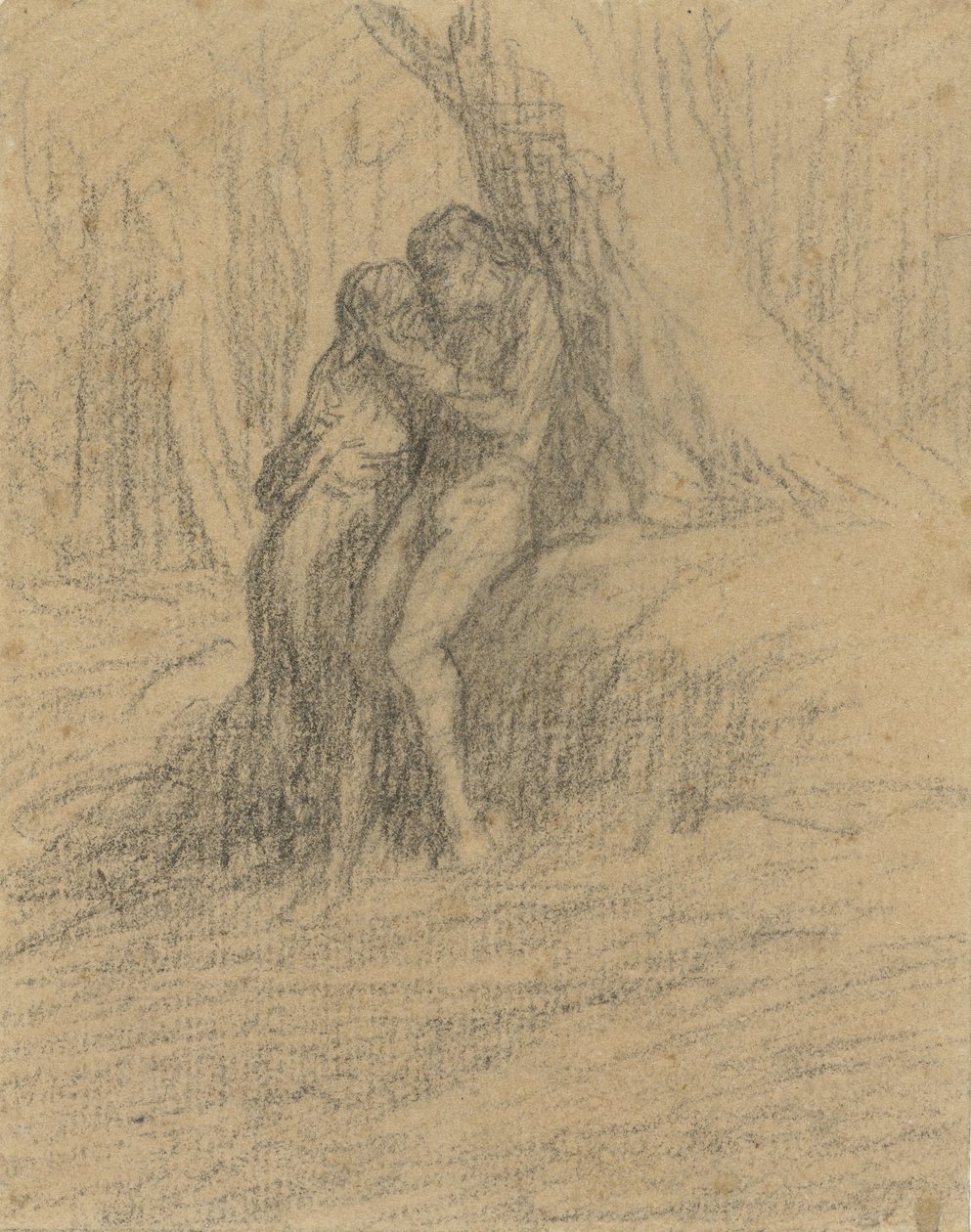 Bondepar elsker under et tungt tre av Charles Emile Jacque