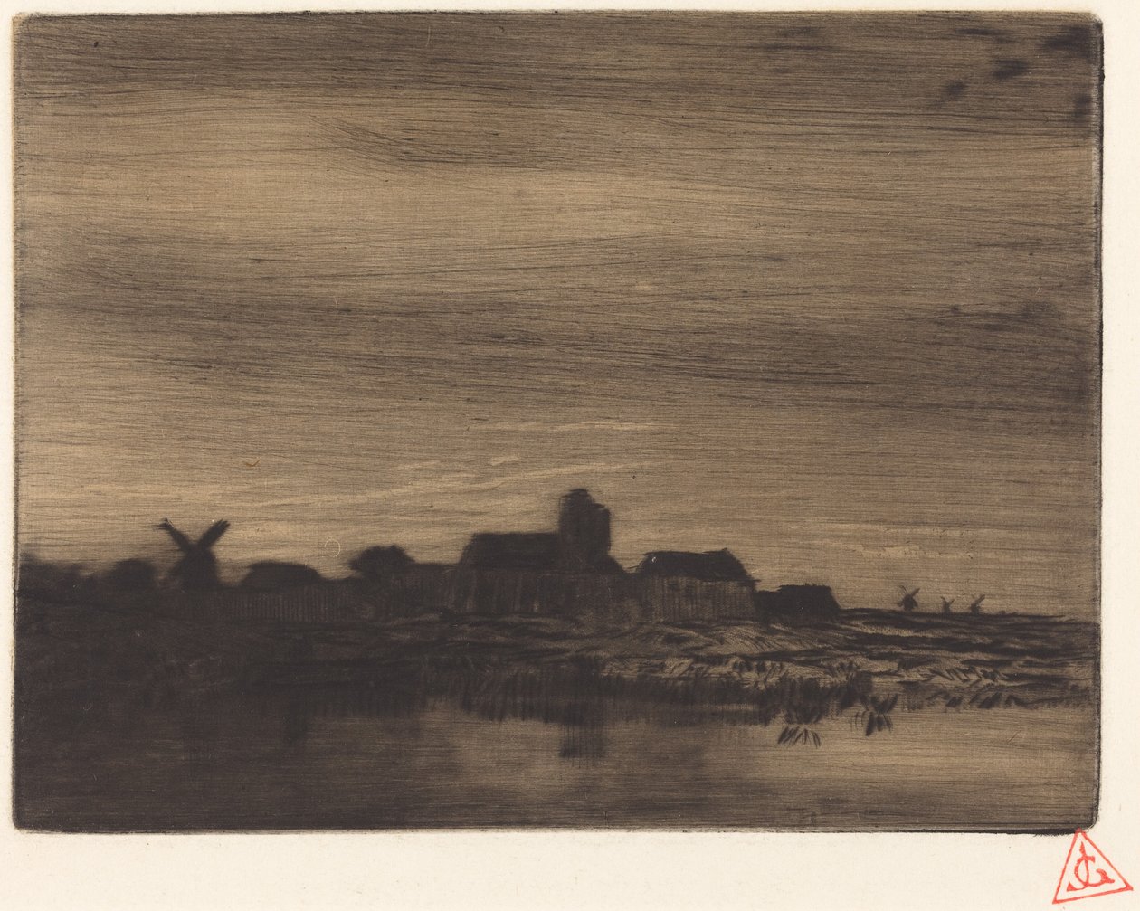 Landsby ved vannet av Charles Emile Jacque