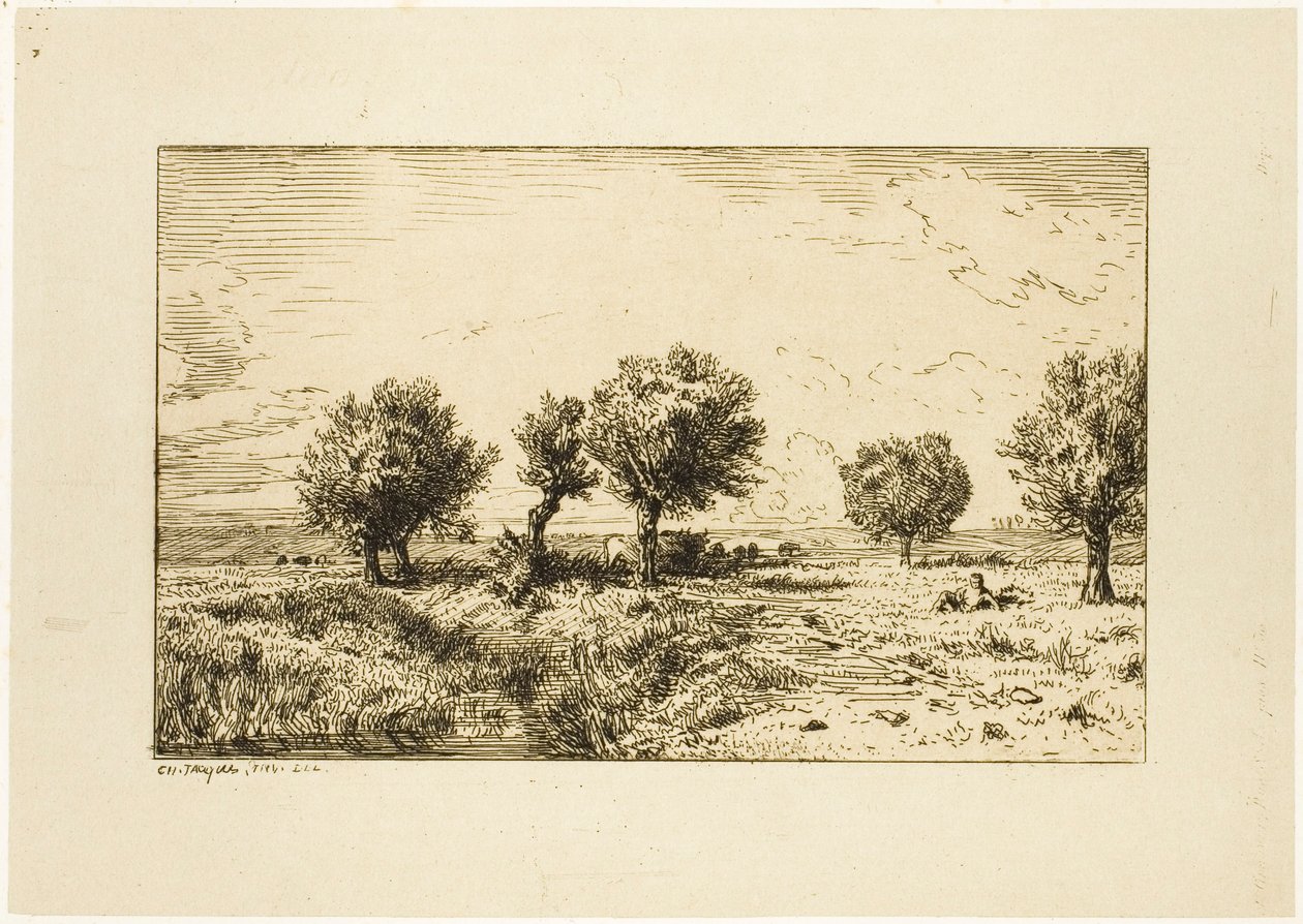 Piljer i et landskap av Charles Emile Jacque