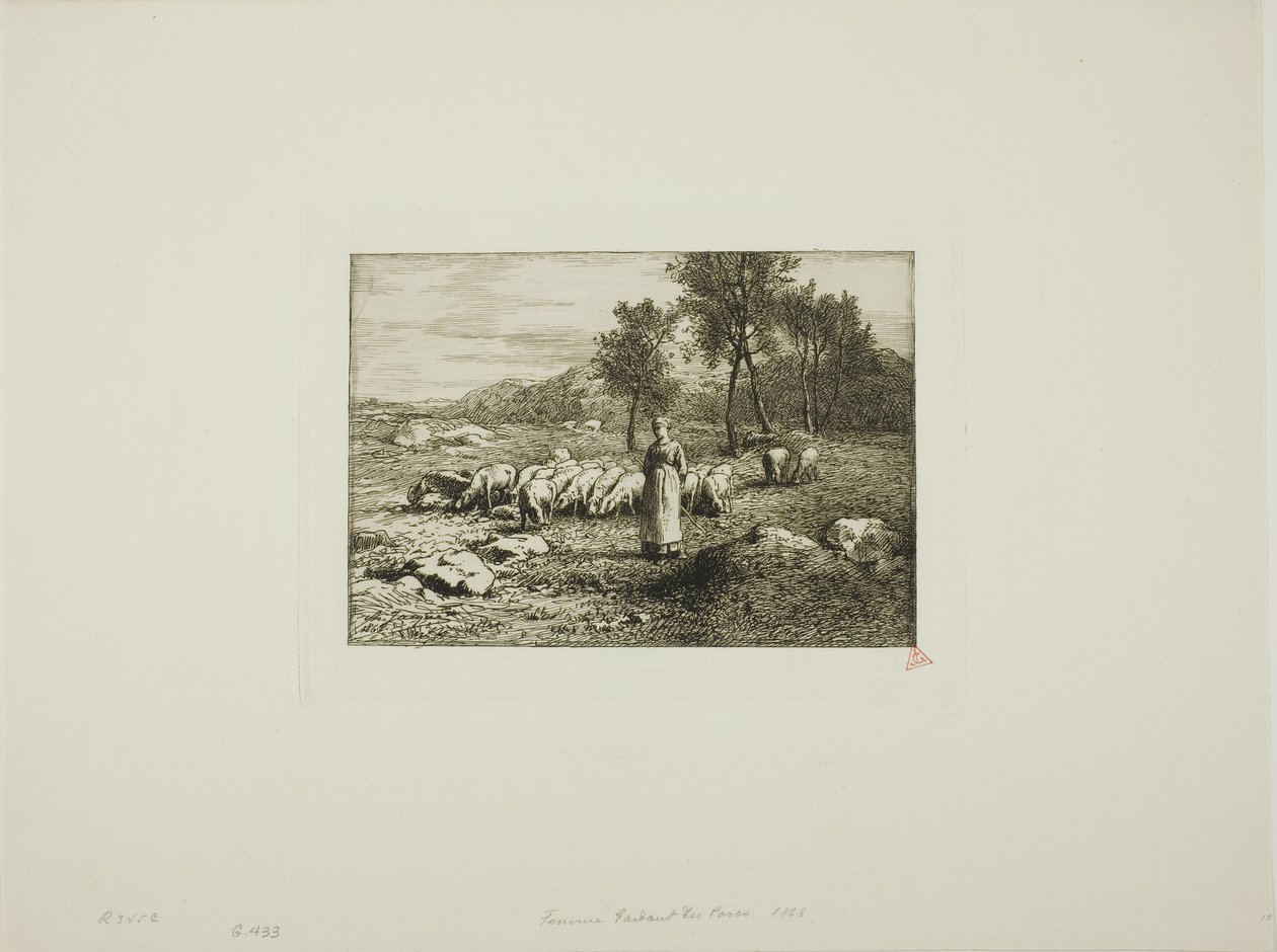 Kvinne som våker over en griseflokk av Charles Emile Jacque