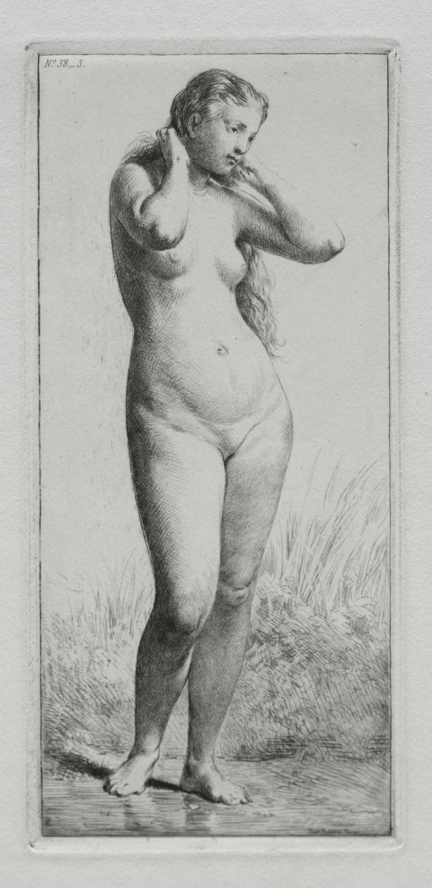 Ung kvinne bader. av Charles Emile Jacque
