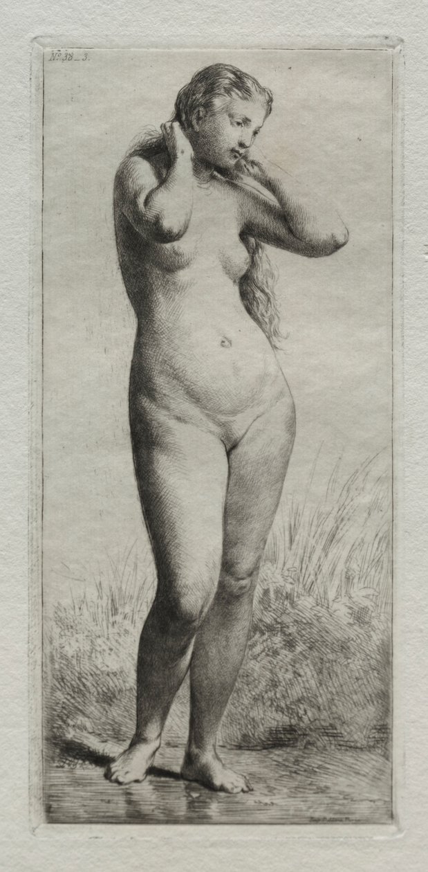 Ung kvinne bader. av Charles Emile Jacque
