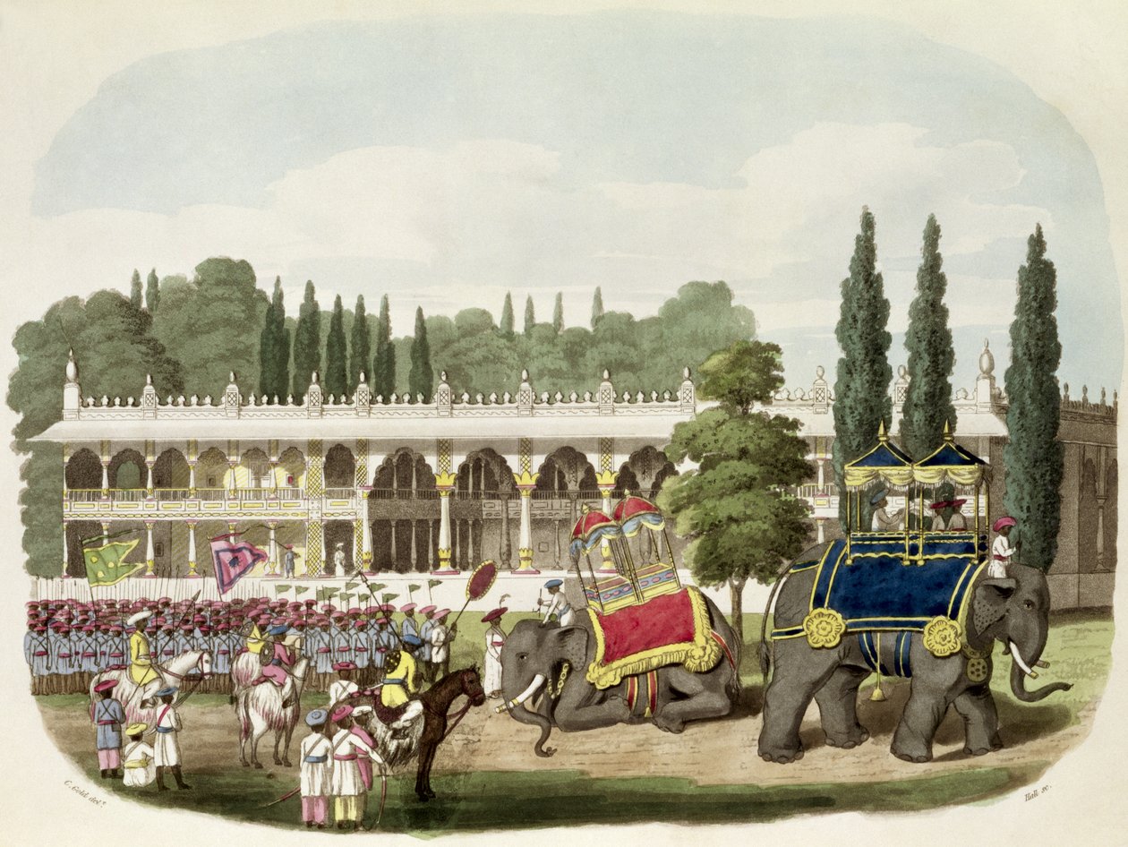 The Palace of Tippoo Sahib (1749-99) gravert av Thomas Hall for 