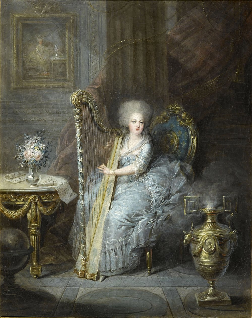 Madame Élisabeth spiller harpe av Charles Emmanuel Joseph Leclercq