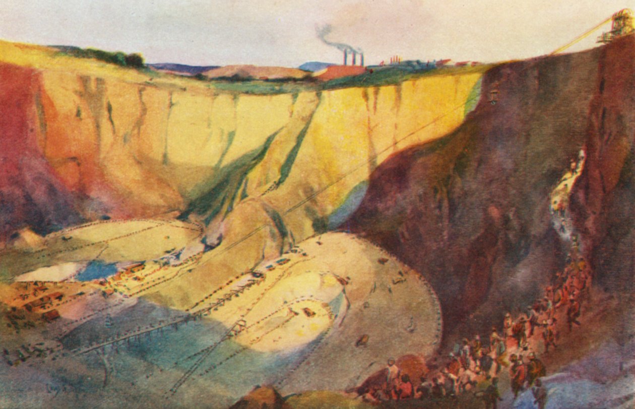 Der Cullinan-diamanten ble funnet, Premier-gruven (fargelitografi) av Charles Ernest Peers